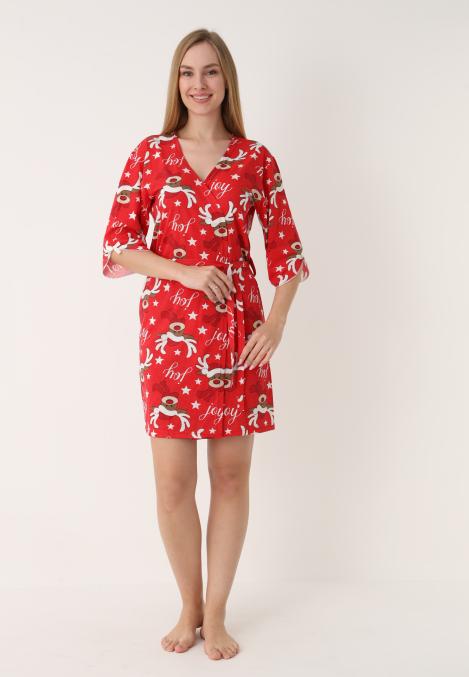 Halat dama Craciun,maneci 3/4,imprimeu reni ,culoare rosu ,En-gros